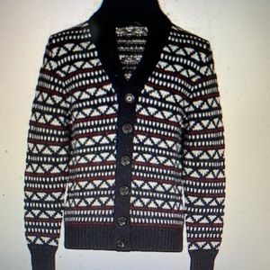 Heavy Warm Wool Classic Cardigan Aztec Print Southwestern style Unisex knitwear